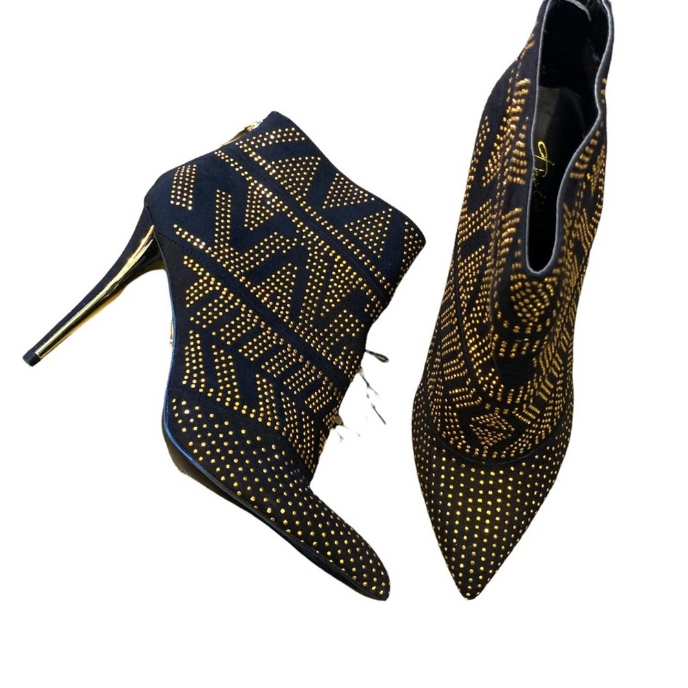 THALIA SODI Alejandra Gold Studded Ankle Booties 8.5 - Picture 4 of 10